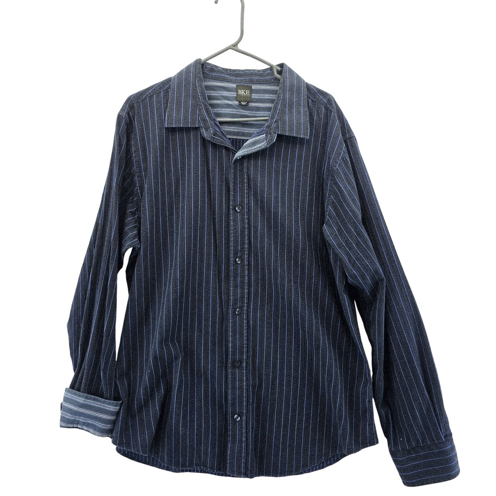 BKE Shirt Mens 2XL Blue Pinstripe Button Up Long Sleeve Casual Cotton BW71294